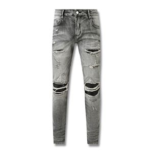 designer Amirs Heren jeans paarse jeans ksubi jeans High Street Hole Star Patch Heren dames amirs ster borduurwerk denim jeans stretch slim-fit broek echte jeans y2