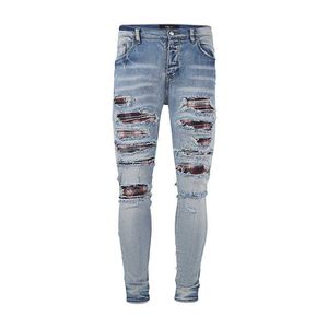 Amirsshigh street – jeans élastiques brodés avec trous en patchwork pour hommes et femmes, nouvelle collection automne et hiver