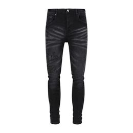 ontwerper amirssNieuwe zwarte skinny letter mode herenjeans