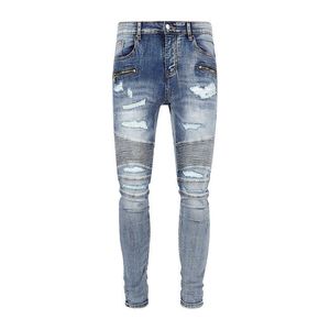 designer amirssNew Blue Jeans Jean slim à fermeture éclair pour homme