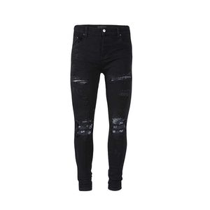 designer amirssNew Jeans pour hommes avec fleur de cajou et trou noir