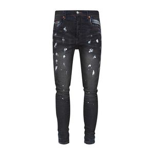 designer amirssNouveau jean slim perforé noir moucheté pour homme