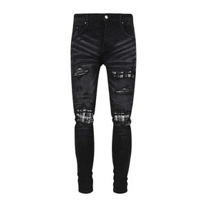 designer amirssnew été version noir et blanc genou patchwork hommes jeans noirs