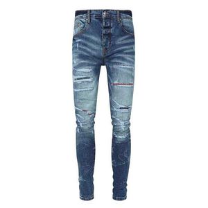Designer amirssPurple Hommes Marque De Mode Anti-âge Slim Fit et Trou Breaking Casual Jeans Bleu pour Hommes Automne Nouveaux Jeans