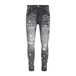 designer amirssPurple New Black Speckled Knee Perforated Jeans pour hommes