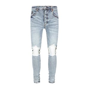 Designer AmirssPurple2023 Automne Nouveau Bleu Clair Perforé Hommes Jeans Style Décontracté