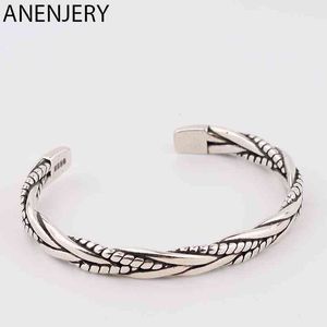 Designer Anenjery Argent Couleur Tissé Twist Bracelet Bracelet pour Hommes Femmes Rétro Coréen Main Bijoux