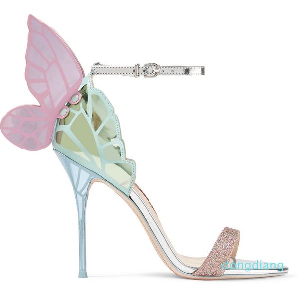 Designer-Angel Wing Sandal Plus Taille 42 Pompes de mariage en cuir véritable Chaussures à paillettes roses Femmes Sandales Papillon Chaussures