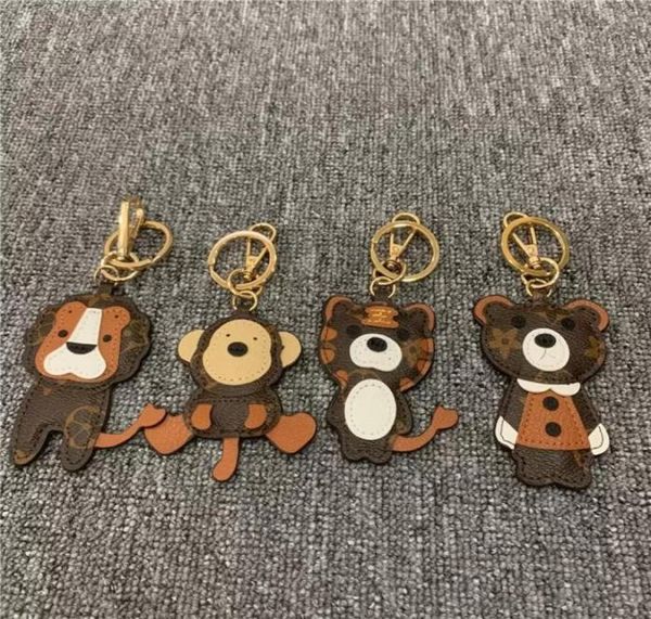 Designer Animal Key Chain Brown Flower Monkey Tiger Lion Bear Keychains Accessoires PU Le cuir Clés de voiture Holder Gold Metal Cartoon 9394159