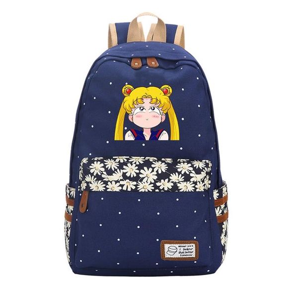 Designer-Anime Sailor Moon Wave Point Femmes Sac à dos mignon Toile Voyage Sac à dos Kawaii Sacs d'école Mochila Feminina Cartoon Bagpa264Y