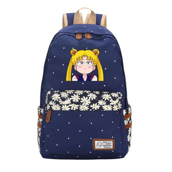 Diseñador-anime Sailor Moon Wave Point Mujeres Mochila linda Mochila de viaje de lona Mochilas escolares Kawaii Mochila femenina Dibujos animados Bagpa244J