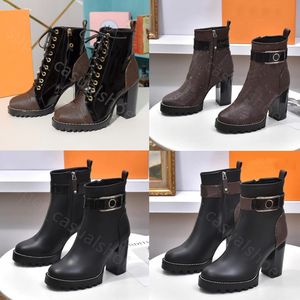 Designer bottines femmes automne hiver talon grossier femmes chaussures Desert Boot en cuir véritable fermeture à glissière lettre à lacets mode dame à talons talons taille 35-42 avec boîte