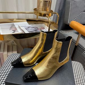 Designer Enkellaarsjes Dames Korte Laarzen Sexy Puntige Teen Flats Hakken Schoen Stiksels Kleur Rits Mode Steenpatroon Dames Schoenen Herfst Dikke Hak