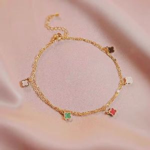 Designer Anklets houdt van een paar 5 -bloemen sieraden klaver 18k gouden ketens staal parel parelmoer kleurrijke dikke keten voor moederdag chrismas feestvakeringsgeschenk