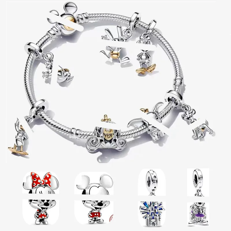 Designer Anniversary Mickes Mouse Charm Designer Bracelets for women Disne Castle Golden Duck Fly Pig Pendant DIY Fit Pandoras Bracelet Necklace Jewelry Gift