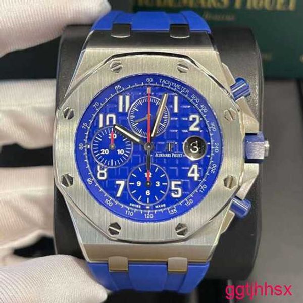 Diseñador AP Wall Watch Royal Oak Offshore Series 26470st Elite Azul Dial con Back transparente para hombres Timing Fashion Leisure Business Mechanical Watch