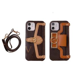 Designer Apple telefoon luxe lederen brief mobiele telefoonhoes met riem merk telefoonhoesjes portemonnee houder kaartvak iPhone 11 13 Promax