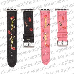 Designer Apple Watch Strap Watch Band pour Apple Watch Ultra Series 8 3 4 5 6 7 38mm 42mm 44mm 49mm Luxury Lipstick Print Bandes iwatch Brassard ap Bracelets Smart Straps