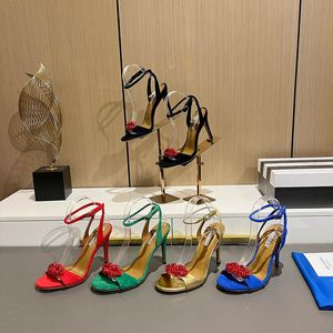 designer Aquazzura Aquazzura sandales strass décoration bouche rouge talons hauts chaussures de mariage sexy semelle en cuir véritable sandale cristal femmes chaussures