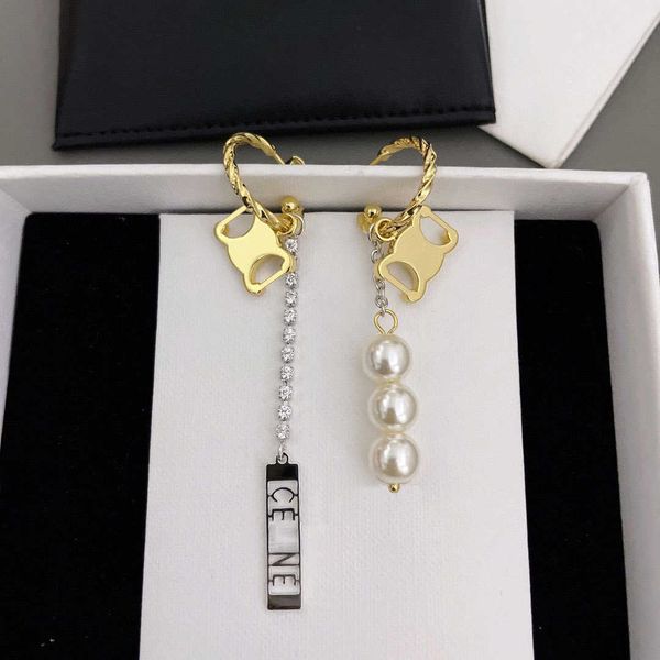Designer Arc de Triomphe Earline Gold Long Tassel Boucles d'oreilles pour femmes Luxe Luxury Girl Asymétrique AB Style Perle Elstuds High Quality With Box