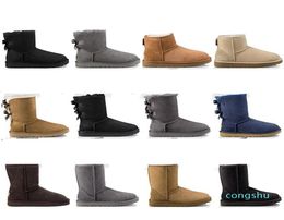 Diseñador Aus Snow Boots Women Shoes Sneakers Classic Ankle Bailey Bow II Castainto Corto Black Gris Boot de invierno15256207
