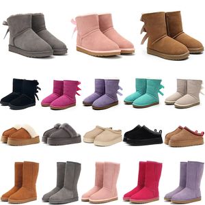 Designer Australië Outdoor Winter Sneeuw Ultra Mini Platform Laarzen Dameslaars Bont Pluizig Leren Enkellaarsjes Kastanje Zwart Roze Meisjes Loafers Schoenen