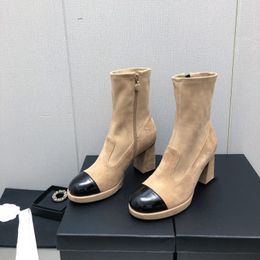Bottes en cuir d'automne et d'hiver de marque classique bottines pour femmes avec fermeture éclair bottes élastiques mode chaussures pour femmes taille 35-41