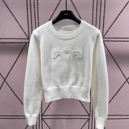 Diseñador otoño e invierno nueva moda casual CE estampado tridimensional cuello redondo manga larga top suéter de mujer base