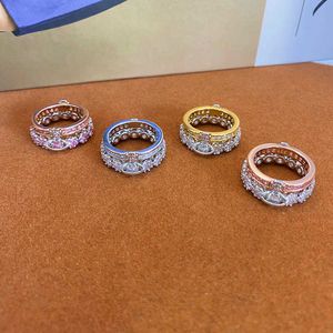 Designer automne et hiver nouveau westwoods ring féminin ins petit sens de conception double couche diamant diamant saturne avancée ongle