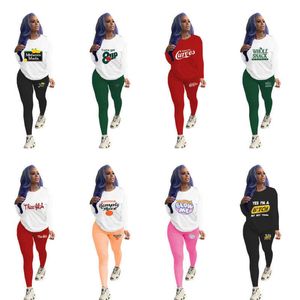 Designer Autumn Tracksuits Women Two-Piece broek Jogger Set Home Kleding Casual lange mouwen letters patroon bedrukte t-shirt leggings