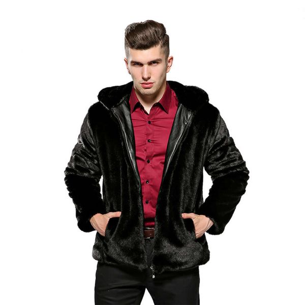 Manteau en fausse fourrure pour hommes, épais et surdimensionné, Version coréenne, vison, automne/hiver, YMQA
