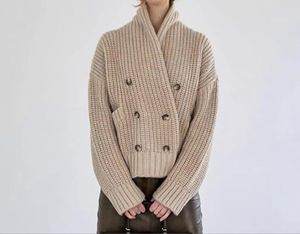 Diseñador otoño/invierno kh */* te suéter de aguja gruesa diseño minimalista francés raya cuello alto pequeño otoño/invierno cálido abrigo de lana