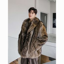 Manteau de fourrure de vison de styliste pour hommes, col de costume entier, longueur moyenne, épais et chaud, automne/hiver, 6422