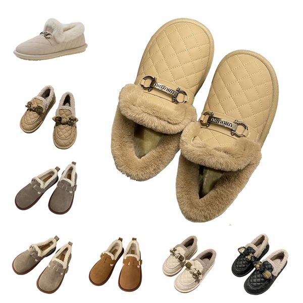 Pantoufles en peluche de fourrure pour femmes, mini pantoufles de styliste, noires, blanches et brunes, chaussures d'extérieur confortables, automne et hiver