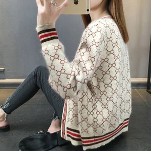 Designer Cardigan Automne Femmes V Col Chandails À Manches Longues En Coton Tricot Pull Femmes Lâche Casual Veste Manteaux Ladys Manches Maglione Vêtements Asiatique Taille 3XL