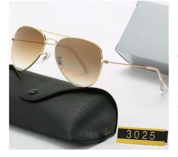 Diseñador aviador 3025r Gafas de sol para hombres Rale Ban Gafas Mujer Protección UV400 Sombras Lente de vidrio real Marco de metal dorado Conducción Pesca Sunnies con caja original5