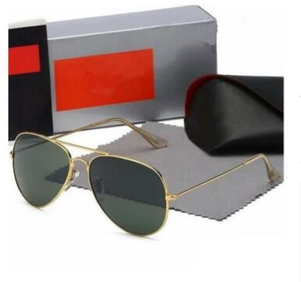 Diseñador aviador 3025r Gafas de sol para hombres Rale Ban Gafas Mujer Protección UV400 Sombras Lente de vidrio real Marco de metal dorado Conducción Pesca Sunnies con caja original2