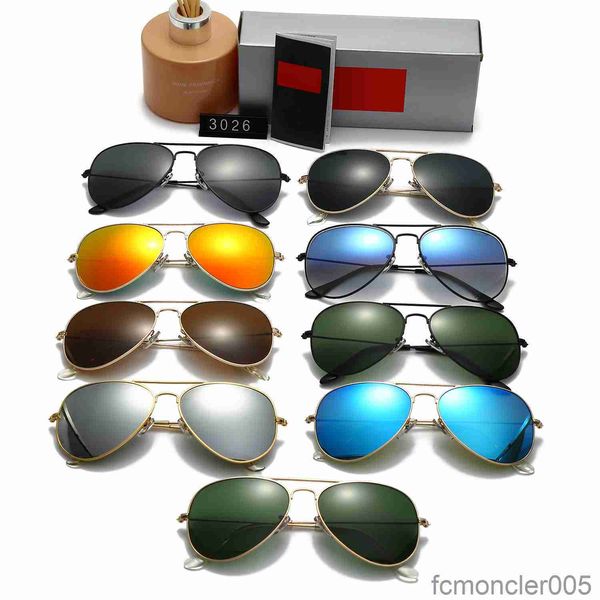 Diseñador Aviator 3026R Gafas de sol para hombres Rale Ban Gafas Mujer Protección Sombras Lente de vidrio real Marco de metal dorado Conducción Pesca Sunnies con Origina O6AZ