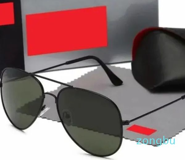 Diseñador de gafas de sol de aviador para hombres Ra Ban gafas Mujer Protección Sombras Lente de vidrio real Marco de metal dorado Conducción Pesca Sunnies con caja