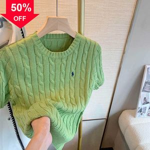 Ontwerper Avocado Groen Gebakken Dough Twists Gebreide trui met korte mouwen voor dames Vroege lente Hoogwaardige mode-Koreaanse top