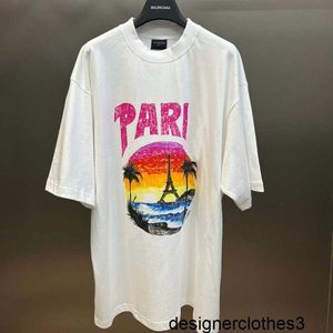 Designer B Family High Edition Paris New Beach Handgeschilderde afdrukken Familie T-shirt met korte mouwen voor mannen en vrouwen Los T-shirt met korte mouwen 7KKH