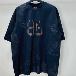 designer B Home Hoge versie Parijs 23SS Gedragen dubbele B Tie Dyed Washed en gedragen T-shirt met korte mouwen Heren- en damesmodemerk Y5RQ