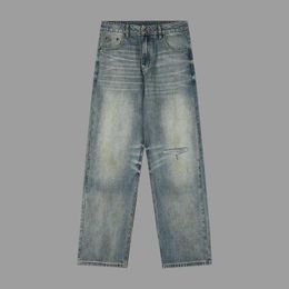 Designer B Home Paris Correct High Version 24S Nouveau trou usé Jeans jambe droite pantalon industrie lourde boue teint couple style 3P2M