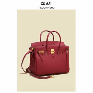 Diseñador B-rikis Bolsos de mano para mujer tienda en línea Capa de cabeza avanzada Cuero de vaca Novia Bolso de boda Vino rojo Cuero genuino Mujer grande con logotipo real