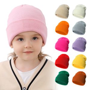 Gorros de acrílico para bebé de diseño, gorros holgados de invierno lisos de punto para niños de 0 a 6 años, calentador de orejas para la cabeza, 18 colores sólidos, naranja, blanco, amarillo, negro, gris, rosa y beige