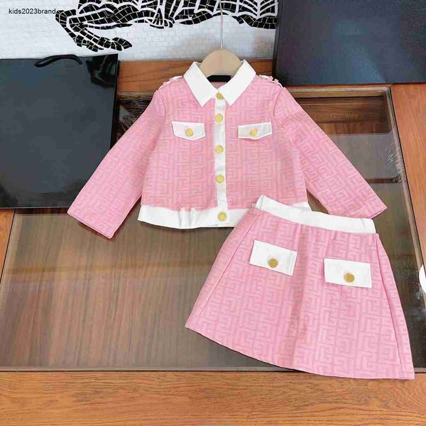 Designer bébé automne ensembles filles robe costumes taille 110-160 CM 2 pièces veste à revers bouton doré et jupe embellissement de poche Sep05