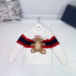 designer baby clothes Fashion Stripe design kids pullover Size 100-160 CM cartoon Bear Print sweater Long sleeved child Knitted tops July17