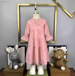 Designer babykleding luidspreker ontwerp lange mouwen meisje rokgrootte 100-160 cm zomer geborduurde mesh rapel kinderen jurk juni15
