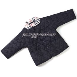 Diseñador Bebé Niña Abrigo de algodón Chaqueta para niños Invierno Resistente al frío Ropa para niños Chaqueta de solapa de color sólido Decoración de rayas Ropa exterior