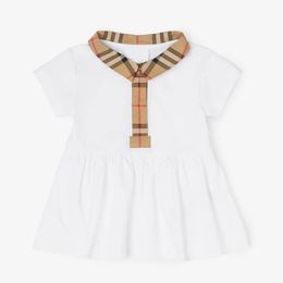 Designer babyjurk meisje kleder zomer kinderjurrens korte mouw katoenen shirt rok klassieke geruite revers geïmporteerde op maat gemaakte stoffen